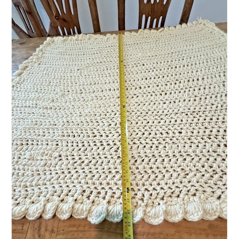 Afghan Blanket Wrap Crochet Handmade Bulky Chunky Baby Lap Ivory 45 X 39
